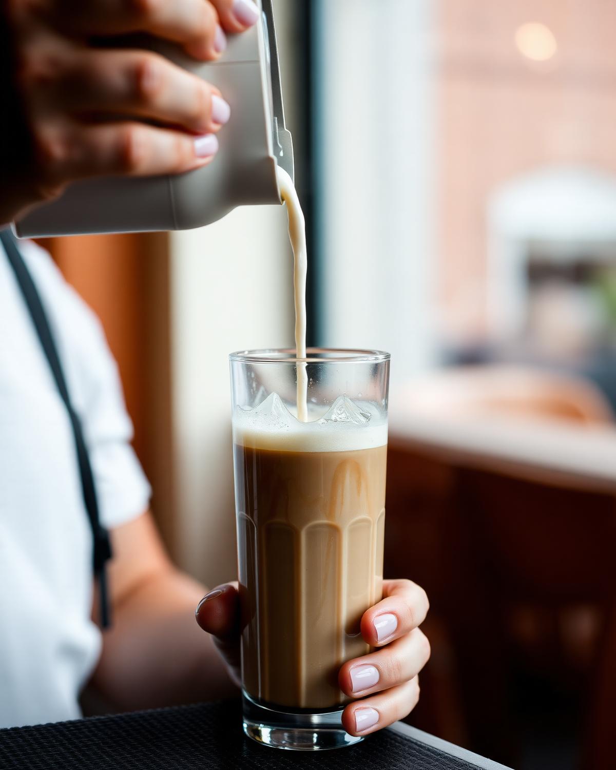 Iced soy mocha being poured